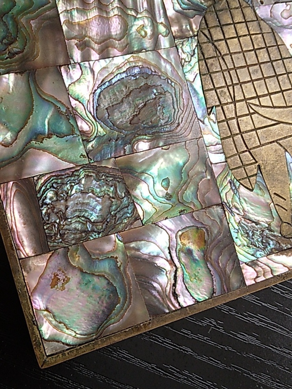 Vintage Taxco Mexico Brass Abalone Shell Mosaic Wood Lined Box - Picture 5 of 14